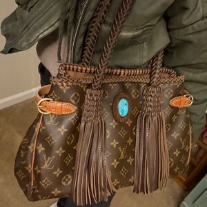 AUTHENTIC LV revamped Brown Designer Tote Bag with Fringe